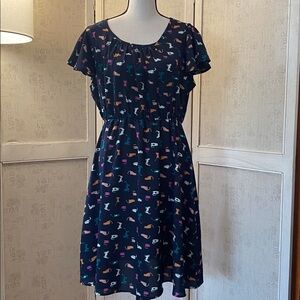 PURRfect West Kei Navy Dress with Multicolor Cat Pattern